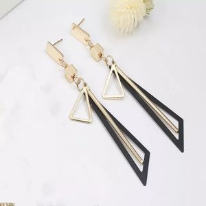 Long Drop Black & Gold Geometric Earrings